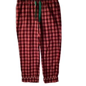 Lands End Plaid Pajama Pants Women L 14 16 Red  Green Flannel Drawstring Pockets